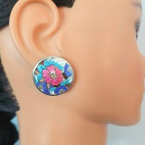 Vintage Silver Cloisonne Round Earrings